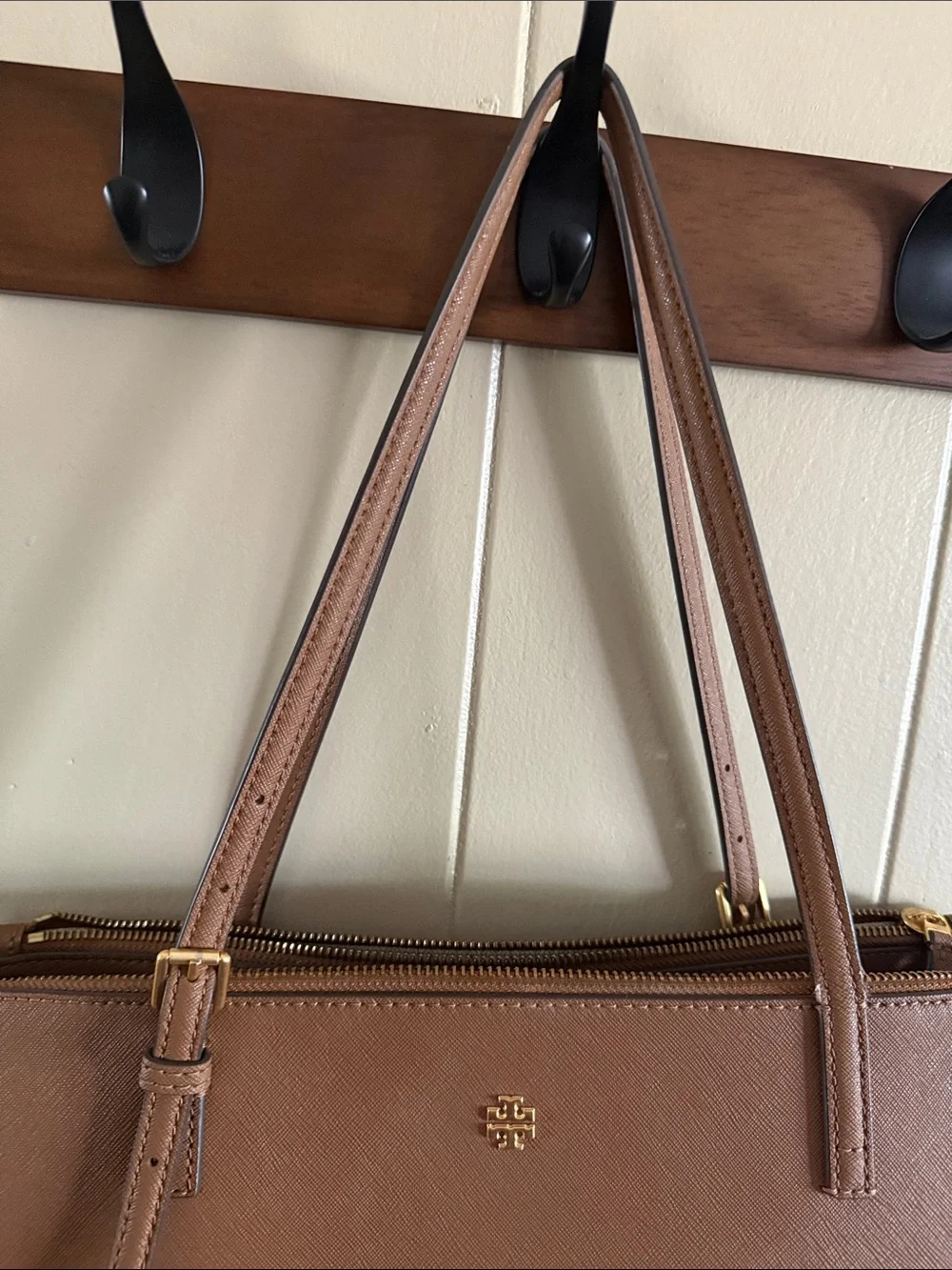 Tory Burch Brown Leather Tote with Gold Logo